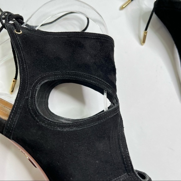 AQUAZZURA Sexy Thing Black Suede Cut-out Tie Back Open-toe Stilettos Heels Pumps - Picture 8 of 13